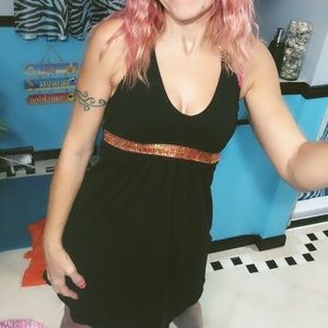 Black with orange trim/ halter dress